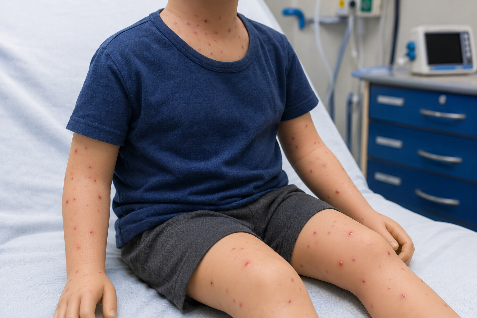 Chickenpox vesicles in different stages on a child's skin