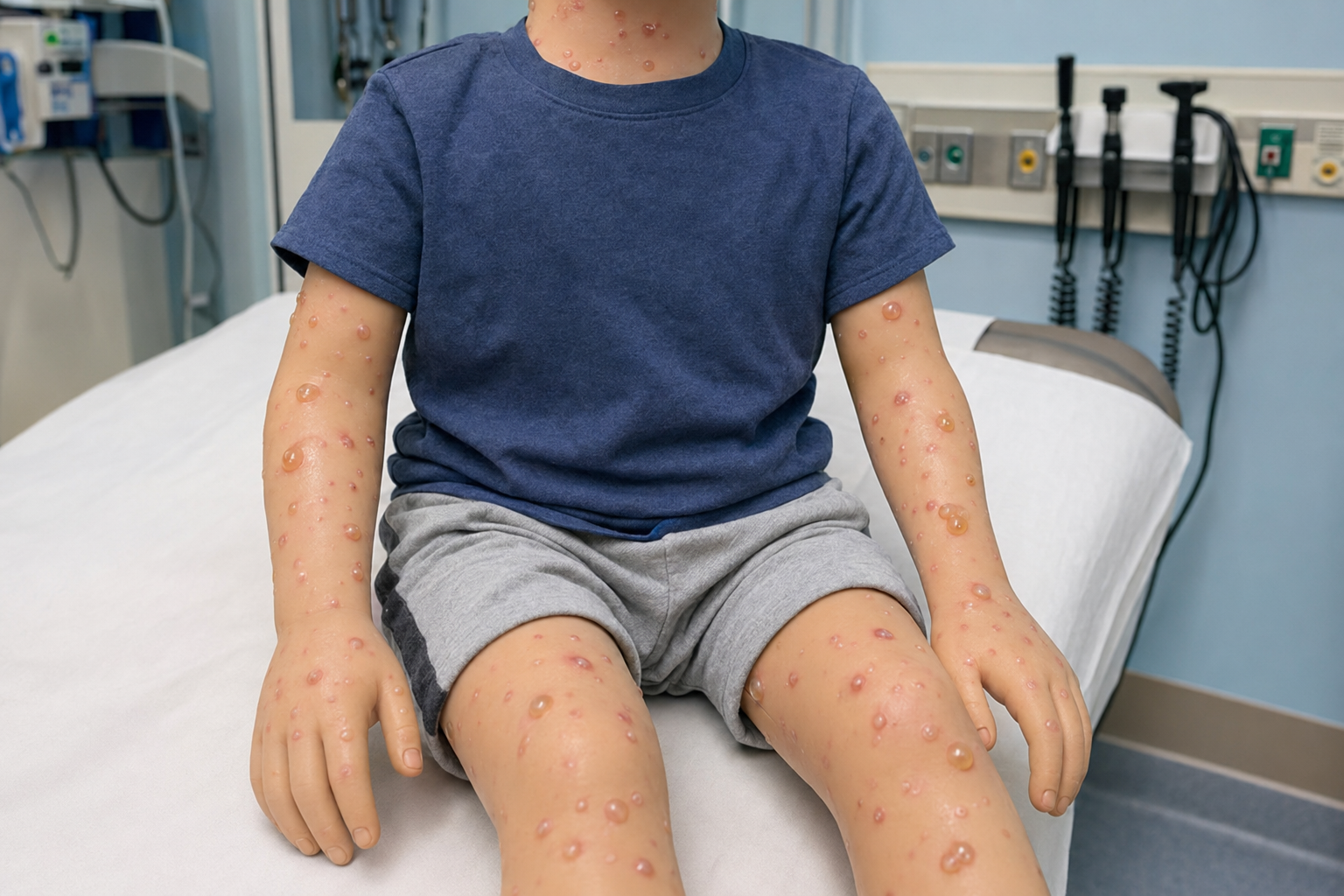 Fluid-filled vesicular rash on a child's skin
