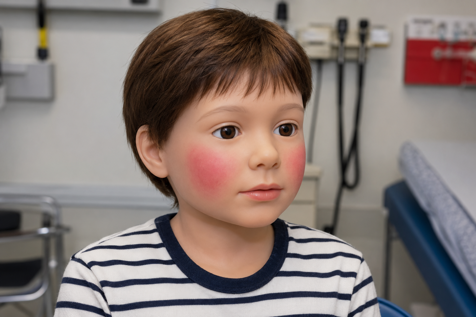 Slapped-cheek appearance of erythema infectiosum (fifth disease) on a child